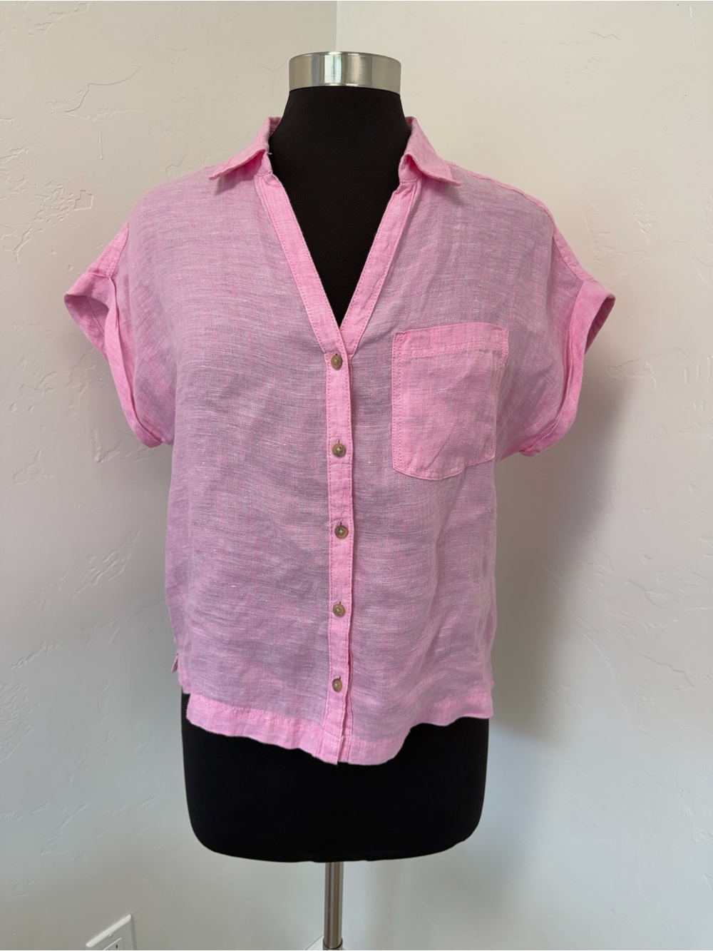 Rachel Zoe Pink Linen Button-Up Shirt Size S